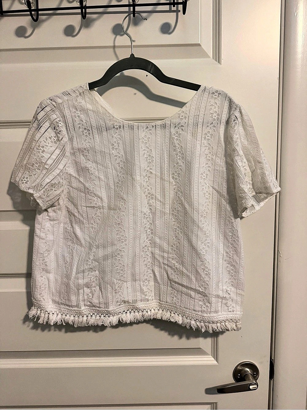 Michael Kors White Lace Short Sleeve Blouse Size Medium